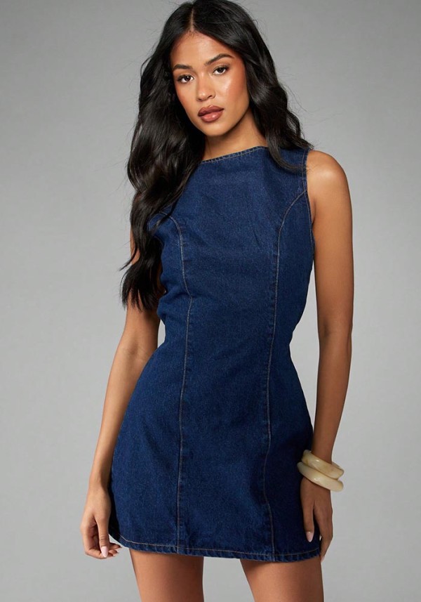 Women Slim-Fit Stretch Zipper Denim Bodycon Mini Dress