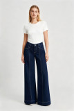 Women High Street Patchwork Straight Wide-Leg Loose Denim Pants