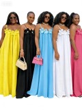 Plus Size Women Floral Strap Maxi Loose Solid Fashionable Dress