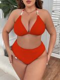 Plus Size Women Halter Low Back Solid High-Waist Bikini Two-Piece Set