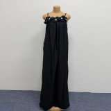 Plus Size Women Floral Strap Maxi Loose Solid Fashionable Dress