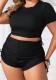 Plus Size Women Drawstring Ribbed Square Leg Two Piece Beach Swimsuit
