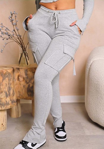 Women Casual Solid Color Pocket Jogger Pants