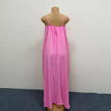 Plus Size Women Floral Strap Maxi Loose Solid Fashionable Dress