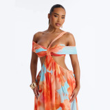Summer Sexy Women Strapless Slim-Fit Printed Irregular Dress