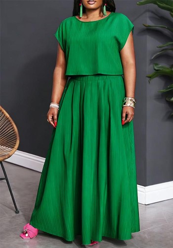 Summer Plus Size Women Fashionable Casual Solid Color Two-Piece Set Skirt Set