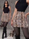 Women Snake Print Sequin High-Waist BodyconSlim Fit Party  Mini Skirt