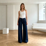 Women High Street Patchwork Straight Wide-Leg Loose Denim Pants