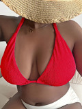 Plus Size Women Halter Neck Lace-Up Bikini Top Sexy Push-Up Swimwear