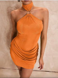 Summer Sexy Women Patchwork Halter Neck Low Back Bodycon Dress