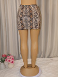 Women Snake Print Sequin High-Waist BodyconSlim Fit Party  Mini Skirt