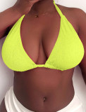 Plus Size Women Halter Neck Lace-Up Bikini Top Sexy Push-Up Swimwear