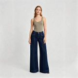 Women High Street Patchwork Straight Wide-Leg Loose Denim Pants