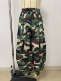 Summer Casual Plus Size Women Red Plaid Loose Tie Waist Camouflage Pants