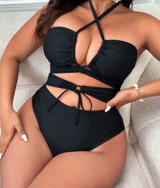 Cut-Out Lace-Up One-Piece Swimsuit for Pool & Beach