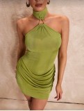 Summer Sexy Women Patchwork Halter Neck Low Back Bodycon Dress