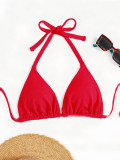 Plus Size Women Halter Neck Lace-Up Bikini Top Sexy Push-Up Swimwear