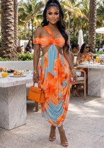 Summer Sexy Women Strapless Slim-Fit Printed Irregular Dress Summer Sexy Women Strapless Slim-Fit Printed Irregular Dress