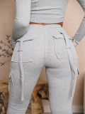 Women Casual Solid Color Pocket Jogger Pants
