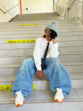 Women Street Fashion Painted Graffiti Washed Denim Pants