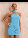 Summer Sexy Women Patchwork Halter Neck Low Back Bodycon Dress