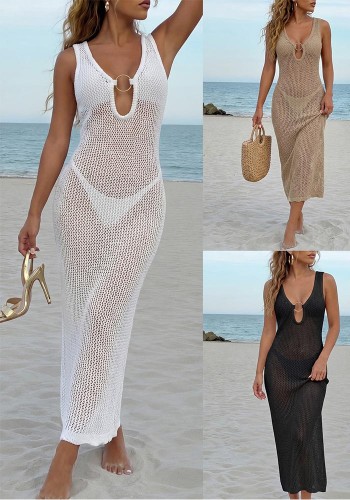 Women Ripple Cut-Out Deep V Beach Cover-Up Dress