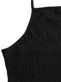 Holidays Women Crinkled Solid Halter Neck Crop Top with Slit Long Skirt Two-Piece Set