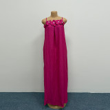 Plus Size Women Floral Strap Maxi Loose Solid Fashionable Dress