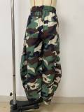 Summer Casual Plus Size Women Red Plaid Loose Tie Waist Camouflage Pants