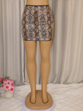 Women Snake Print Sequin High-Waist BodyconSlim Fit Party  Mini Skirt