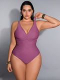 Plus Size Women Waist-Shaping Back Tie Adjustable One-Piece Swimsuit
