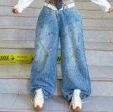 Women Street Fashion Painted Graffiti Washed Denim Pants