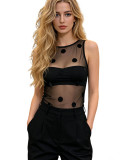 Women Sexy Sleeveless Slim Vest See-Through Sequin Top