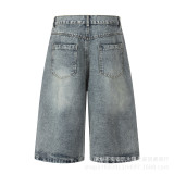 Women Fashion Washed Floral Embroidered Denim Pants