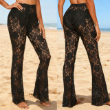 Women Casual Sexy Lace See-Through Bell Bottom Beach Pants