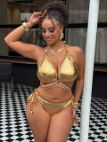 Plus Size Women Shiny Metal Lace-Up Bikini Two-Piece Set