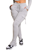Women Casual Solid Color Pocket Jogger Pants