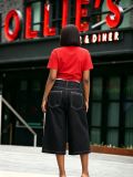 Women Fashion Contrasting Stitch Deconstructed Button Cropped Denim Pants