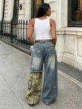 Women Trendy Camouflage Patchwork Ripped Printed Denim Pants