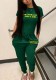 Women Sexy Solid Round Neck Letter Print Short Sleeve Two-Piece Pants Set