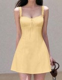 Summer Chic Women Strap Dress Slim Waist Lace-Up Low Back Dress