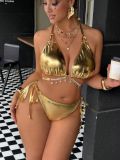 Plus Size Women Shiny Metal Lace-Up Bikini Two-Piece Set