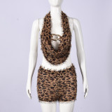 Summer Trendy Women Low Back Halter Neck Lace-Up Printed Two Piece Shorts Set