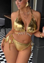 Plus Size Women Shiny Metal Lace-Up Bikini Two-Piece Set Plus Size Women Shiny Metal Lace-Up Bikini Two-Piece Set