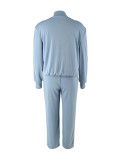 Women Color-Blocked Side Stripe Long-Sleeve Jacket with Drawstring Wide-Leg Two-Piece Pants Set