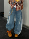 Women Fashion Deconstructed Stripe Patchwork Denim Pants