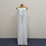 Plus Size Women Floral Strap Maxi Loose Solid Fashionable Dress