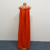 Plus Size Women Floral Strap Maxi Loose Solid Fashionable Dress