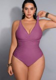 Plus Size Women Waist-Shaping Back Tie Adjustable One-Piece Swimsuit