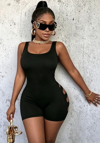 Women Sexy Fashion Solid Strapless Sleeveless Back Cut-Out Jumpsuit